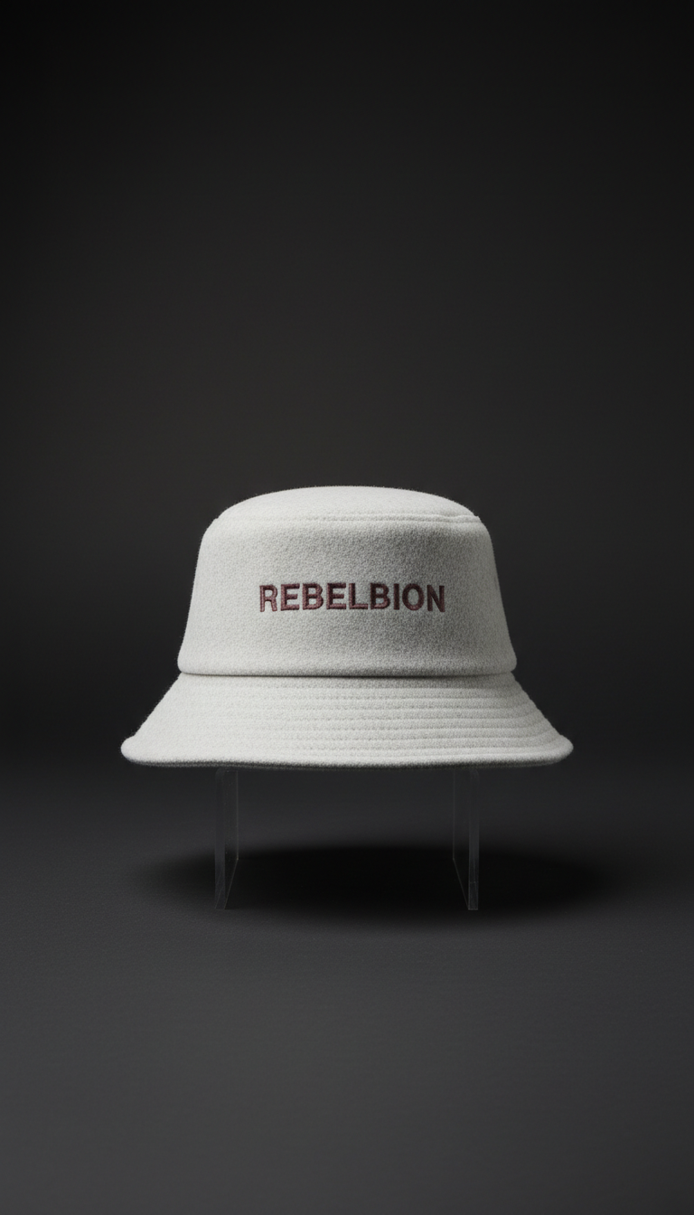 Ash White Wool Bucket Hat with Rebellion Lettering