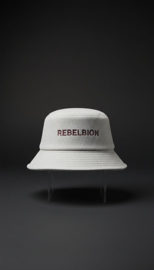 Ash White Wool Bucket Hat with Rebellion Lettering